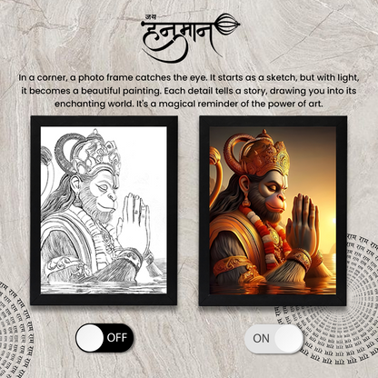 Hanuman ji praying led photo frame, LED Light Painting Wall Art, Luminous Reflecting Light.