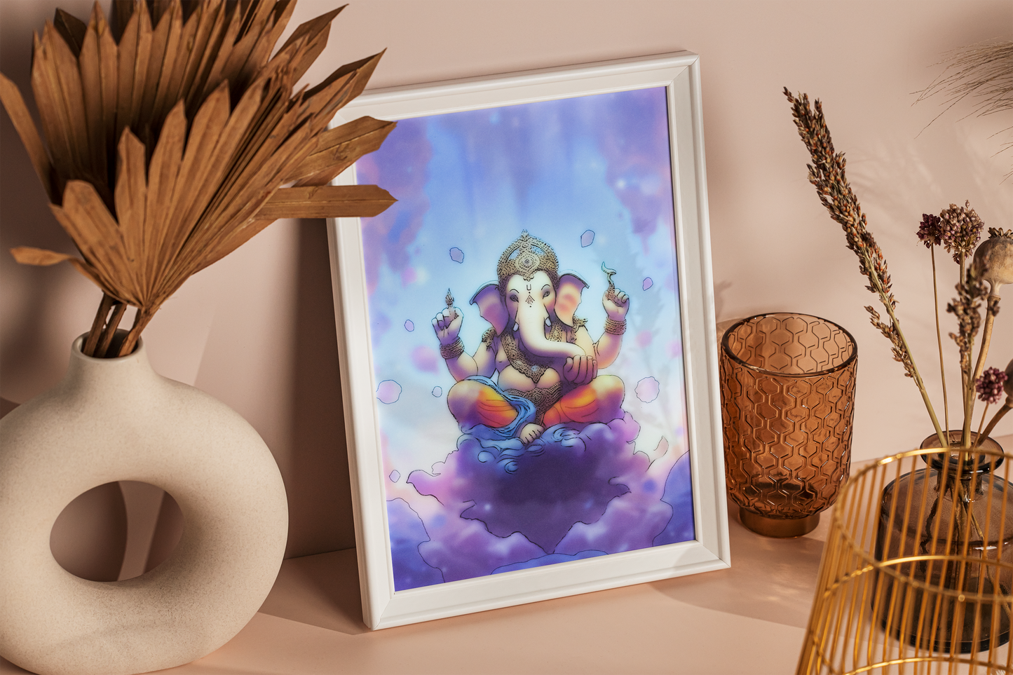 Ganpati led photo frame, LED Light Painting Wall Art, Luminous Reflecting Light.