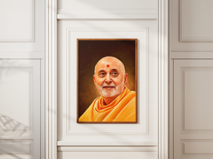 Pramukh Swami Maharaj photo frame, LED Light Painting Wall Art, Luminous Reflecting Light.