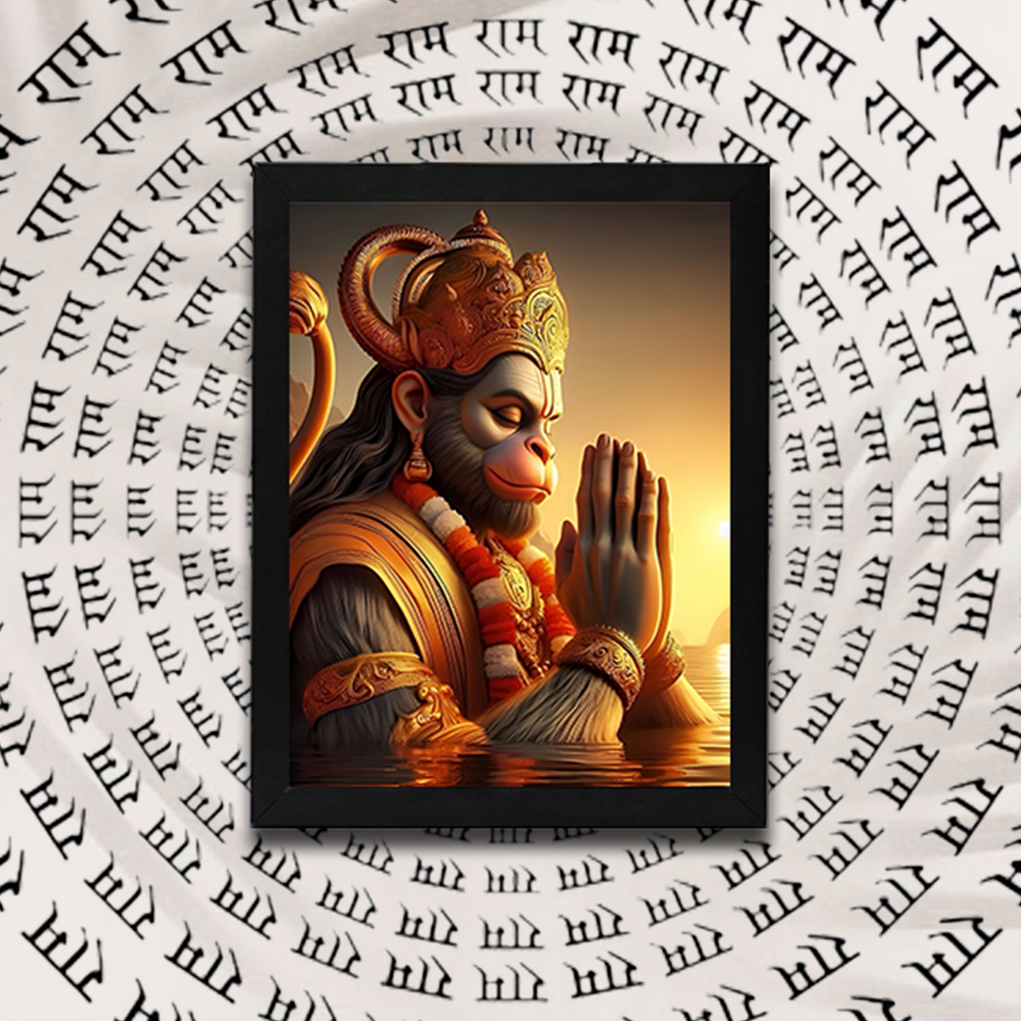 Hanuman ji praying led photo frame, LED Light Painting Wall Art, Luminous Reflecting Light.