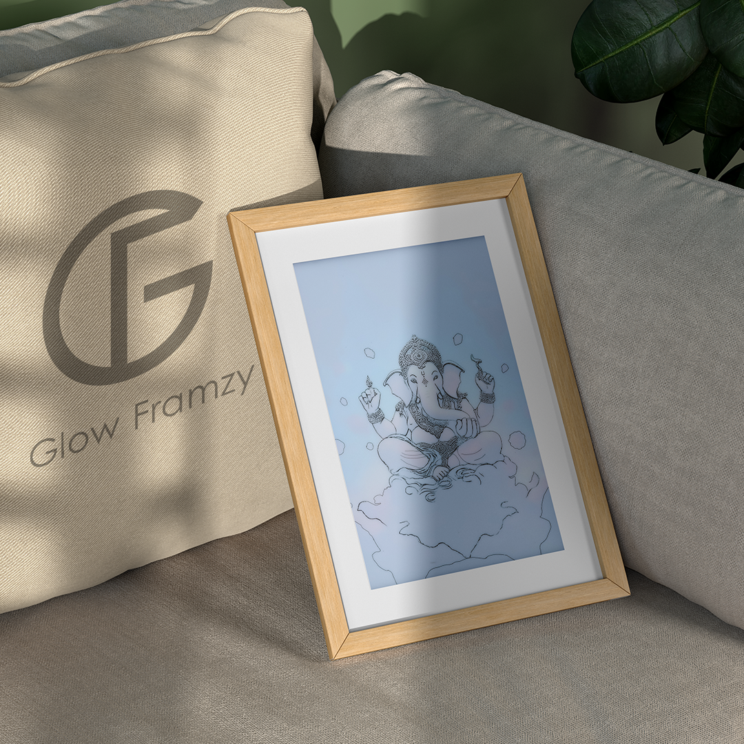 Ganpati led photo frame, LED Light Painting Wall Art, Luminous Reflecting Light.