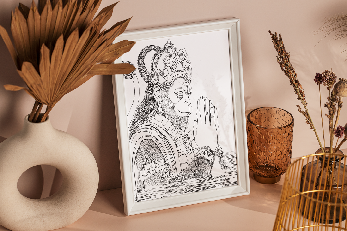 Hanuman ji praying led photo frame, LED Light Painting Wall Art, Luminous Reflecting Light.