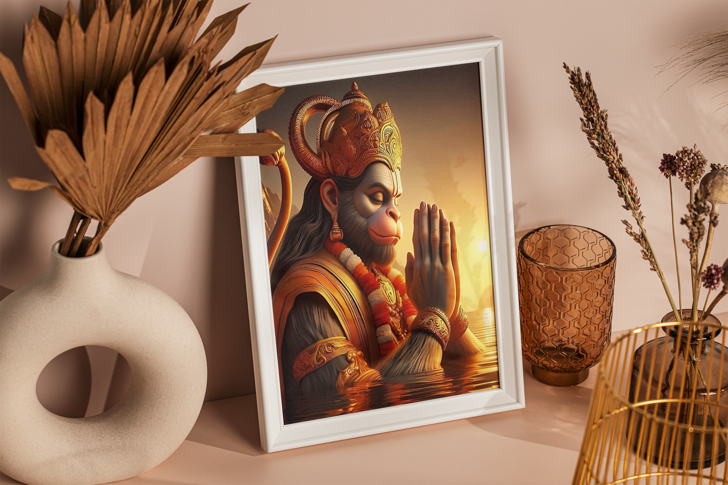 Hanuman ji praying led photo frame, LED Light Painting Wall Art, Luminous Reflecting Light.