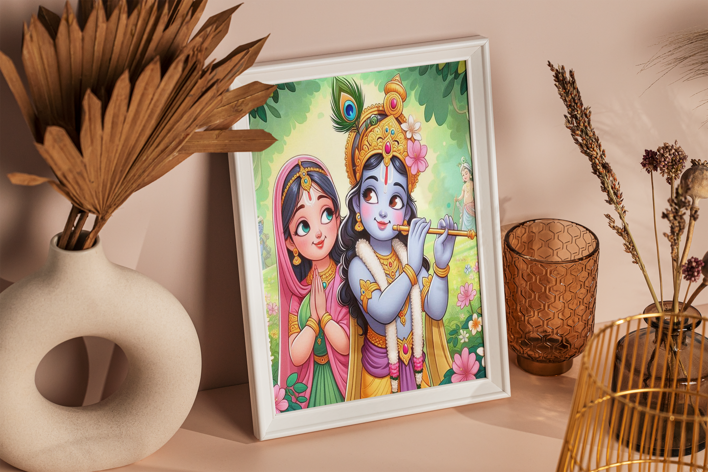 Radha Krishna led photo frame, LED Light Painting Wall Art, Luminous Reflecting Light.