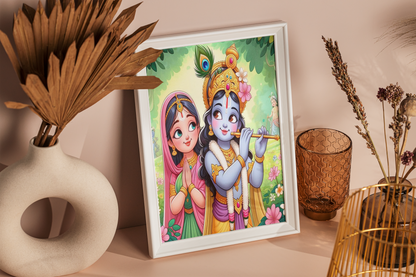 Radha Krishna led photo frame, LED Light Painting Wall Art, Luminous Reflecting Light.