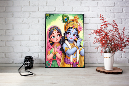 Radha Krishna led photo frame, LED Light Painting Wall Art, Luminous Reflecting Light.