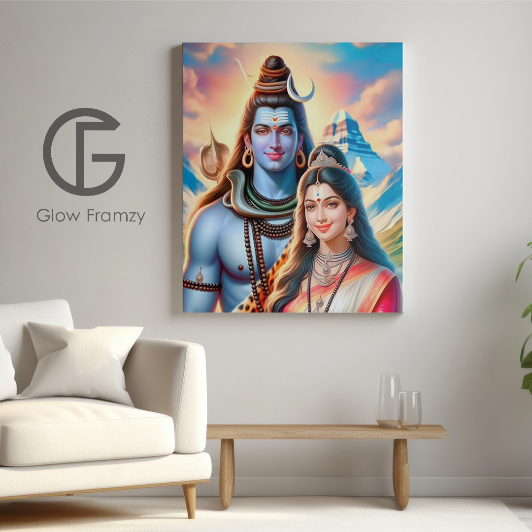 Shiv Parvati  led photo frame, LED Light Painting Wall Art, Luminous Reflecting Light.