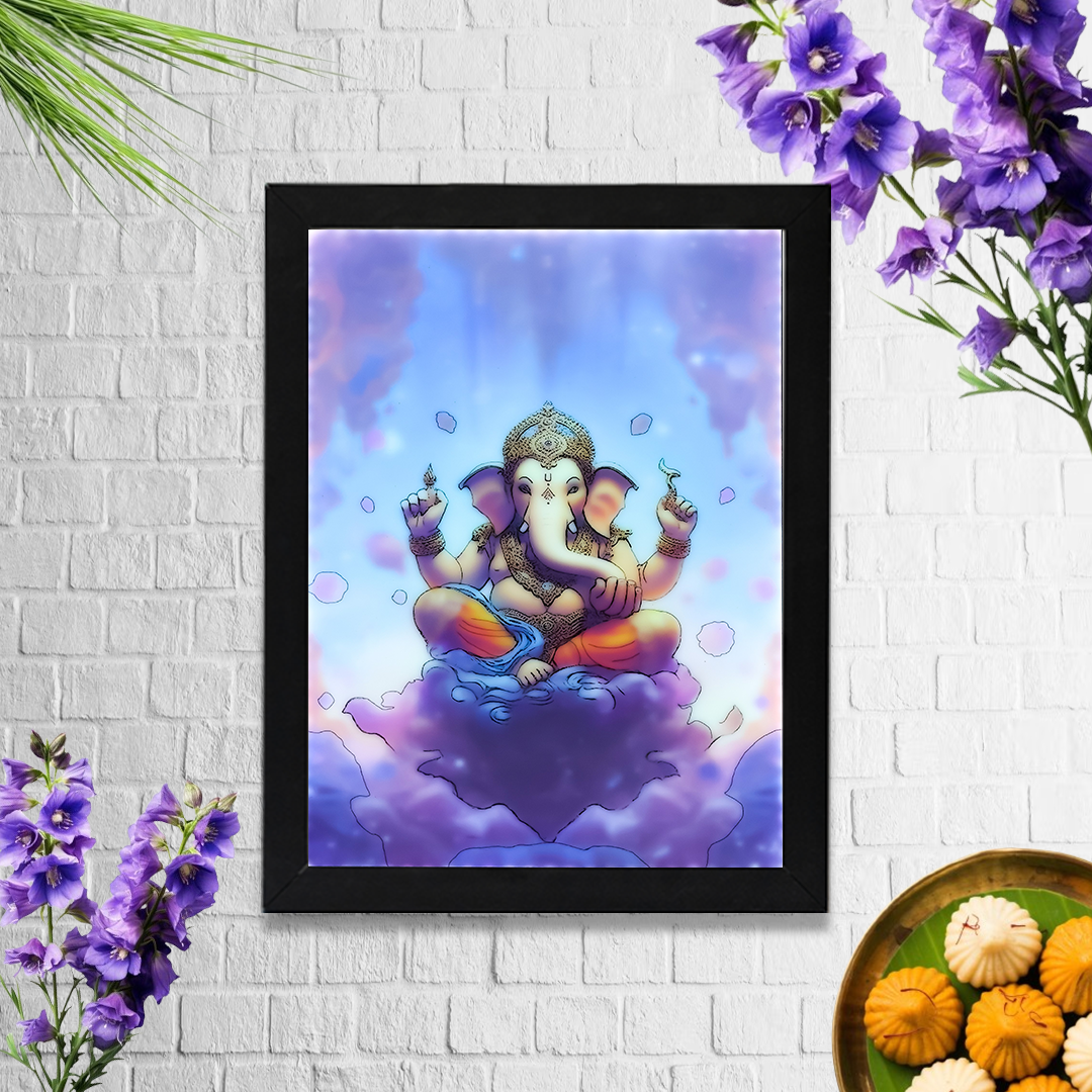 Ganpati led photo frame, LED Light Painting Wall Art, Luminous Reflecting Light.