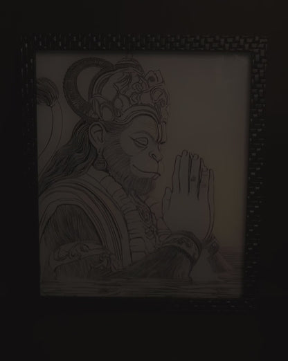 Hanuman ji praying led photo frame, LED Light Painting Wall Art, Luminous Reflecting Light.