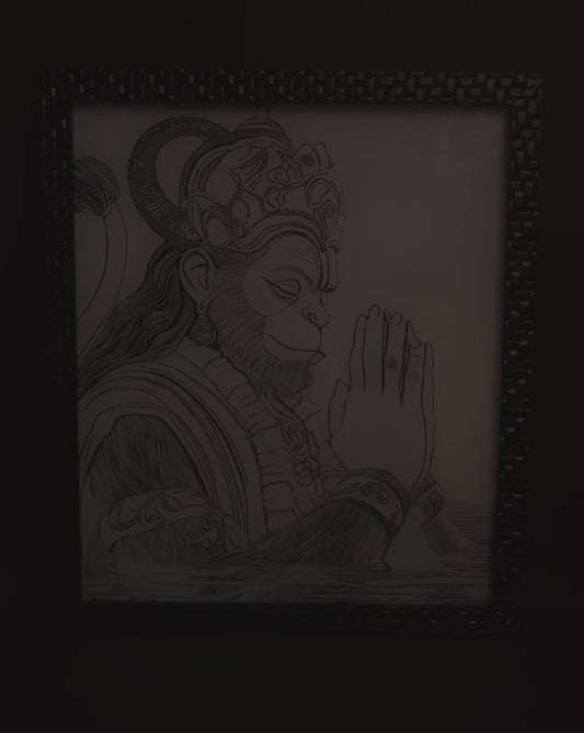 Hanuman ji praying led photo frame, LED Light Painting Wall Art, Luminous Reflecting Light.