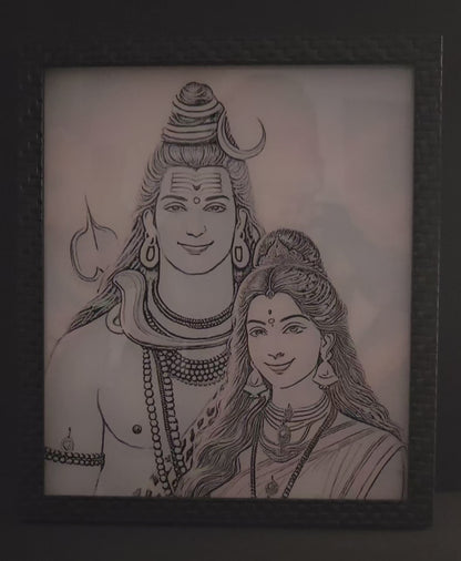 Shiv Parvati  led photo frame, LED Light Painting Wall Art, Luminous Reflecting Light.