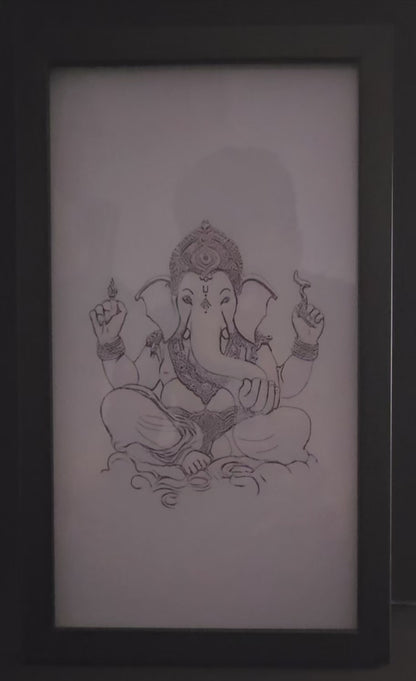 Ganpati led photo frame, LED Light Painting Wall Art, Luminous Reflecting Light.