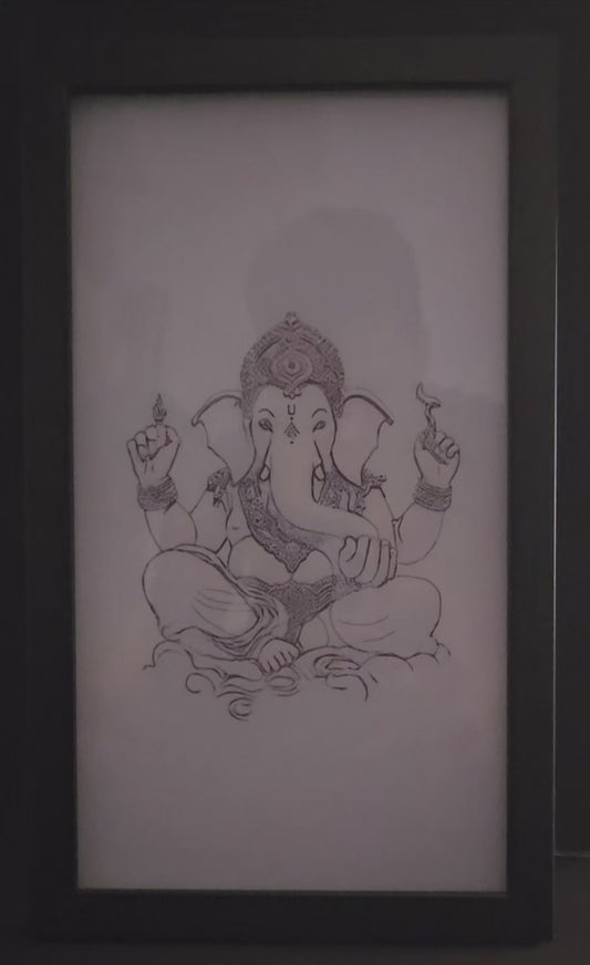 Ganpati led photo frame, LED Light Painting Wall Art, Luminous Reflecting Light.