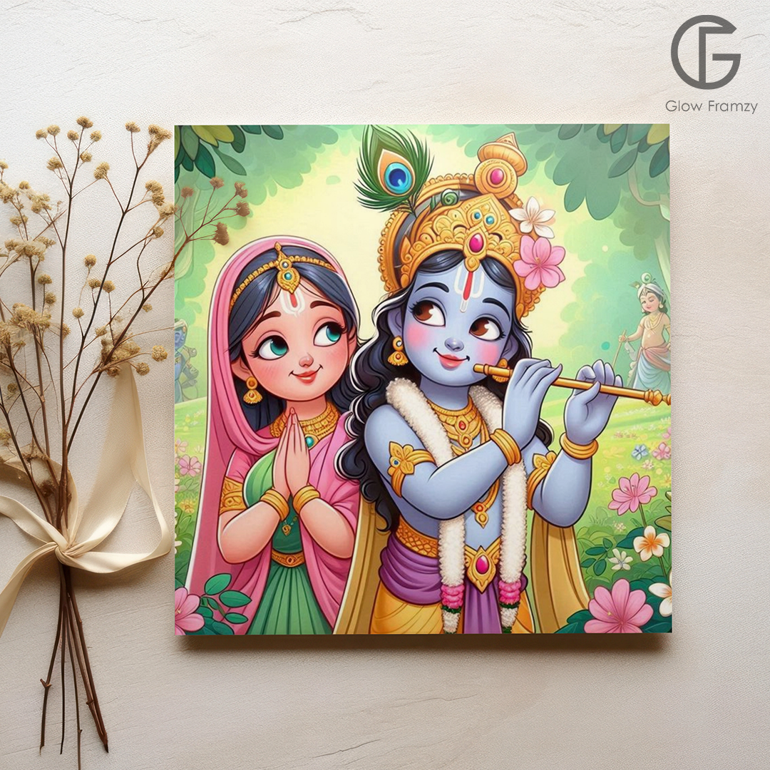 Radha Krishna led photo frame, LED Light Painting Wall Art, Luminous Reflecting Light.